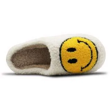 FIWAHI Retro Fuzzy Face Slippers for Women Men, Lightweight Slip-on Soft Fluffy Warm Couple Style Casual Cute Cozy Indoor Outdoor House Memory Foam Happy Face Slippers