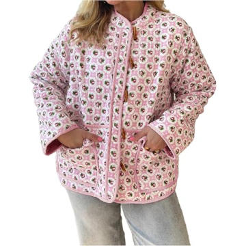 Dqbeng Women's Quilted Jacket - Stylish Lightweight Floral Print Puffer Coat