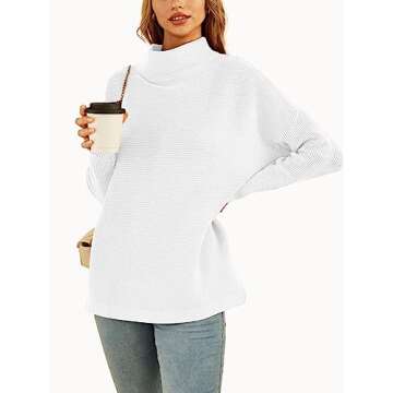 LILLUSORY Women's Mock Turtleneck Sweater Oversized Long Sleeve Casual Knit Pullover Tunic Tops Wear with Leggings White S