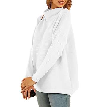 LILLUSORY Women's Mock Turtleneck Sweater Oversized Long Sleeve Casual Knit Pullover Tunic Tops Wear with Leggings White S