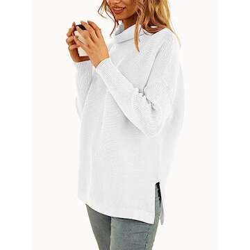 LILLUSORY Women's Mock Turtleneck Sweater Oversized Long Sleeve Casual Knit Pullover Tunic Tops Wear with Leggings White S