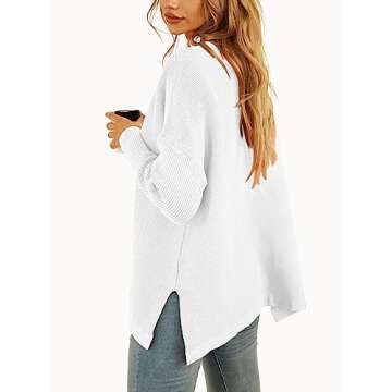 LILLUSORY Women's Mock Turtleneck Sweater Oversized Long Sleeve Casual Knit Pullover Tunic Tops Wear with Leggings White S