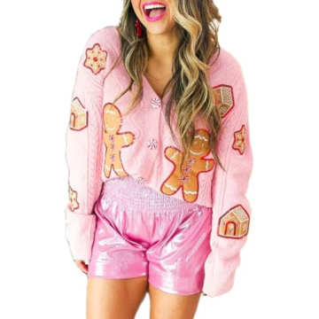 Gingerbread Man Sequin Christmas Cardigan for Women