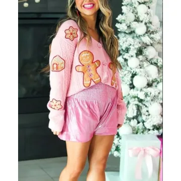 Sequin Gingerbread Man Christmas Cardigan for Women