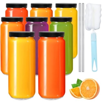 OAMCEG 8 Pack 16OZ Glass Juice Bottles with Lids
