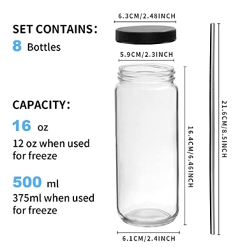 OAMCEG 8 Pack 16OZ Glass Juice Bottles with Lids