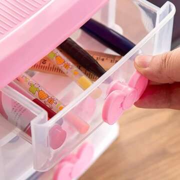 WQURC Lovely Girls Receiving Storage Cabinets Box Room Desktop Makeup Organizer With Four-tier Desk Receiving Drawers N Pink Bowknot (1)
