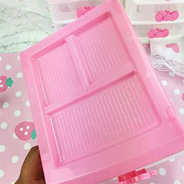 WQURC Lovely Girls Receiving Storage Cabinets Box Room Desktop Makeup Organizer With Four-tier Desk Receiving Drawers N Pink Bowknot (1)