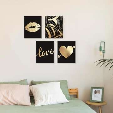Black And Gold Bedroom Decor Set of 4 Art Prints