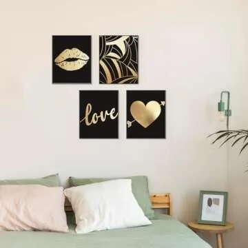 Black And Gold Bedroom Decor Set of 4 Art Prints