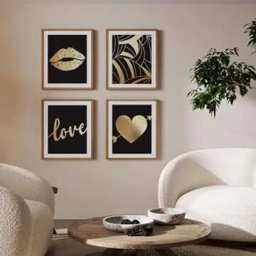 Black And Gold Bedroom Decor Set of 4 Art Prints