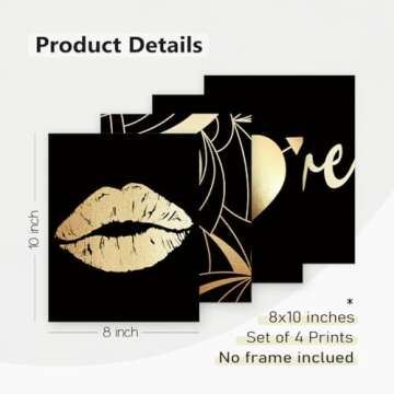 Black And Gold Bedroom Decor Set of 4 Art Prints