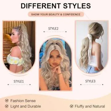 FREEMEIGE Blonde Ponytail Extension Long Wavy Drawstring Ponytail Hair Extension Clip in Ponytail Extension for Women Synthetic Heat Resistant Ponytail Ombre Blonde Pony Tails Hair Extensions