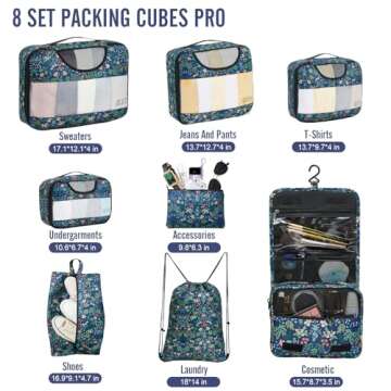 Veken 8 Set Packing Cubes - Organize Your Travel Essentials in Style