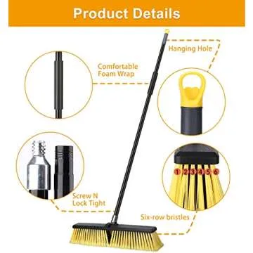 KeFanta 18" Heavy Duty Push Broom with Long Handle