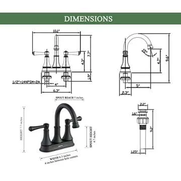 TimeArrow Matte Black 2 Handle Centerset Bathroom Sink Faucet 3 Holes with Drain Assembly, High Arc Modern 4 Inch Bathroom Vanity Lavatory Faucet with Brass 360° Swivel Spout, TAF067Y-MB