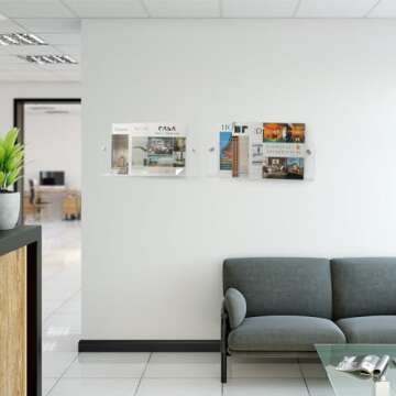 XOHYW 2 Pack Clear Acrylic Magazine Holder, Wall Mount Hanging Bookshelf Literature Storage Rack, Brochure File Display Shelf for Waiting Room, Living Room, Office, Home