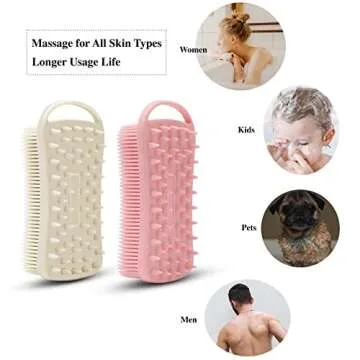 2 PC Silicone Exfoliating Body Scrubber, 2 in 1 Silicone Body Shampoo Brush, Soft Silicone Loofah for Sensitive Skin, Shower Silicone Hair Scalp Massager, Easy to Clean, Lather Well (Pink&Gray)