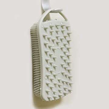 2 PC Silicone Exfoliating Body Scrubber, 2 in 1 Silicone Body Shampoo Brush, Soft Silicone Loofah for Sensitive Skin, Shower Silicone Hair Scalp Massager, Easy to Clean, Lather Well (Pink&Gray)