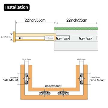 KCOLVSION 22" Heavy Duty Drawer Slides for All Uses