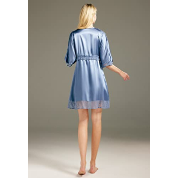 Luxurious AW BRIDAL Silk Robe with Lace Trim for Women