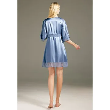 Luxurious AW BRIDAL Silk Robe with Lace Trim for Women