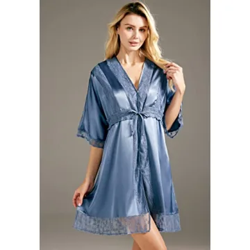 Luxurious AW BRIDAL Silk Robe with Lace Trim for Women