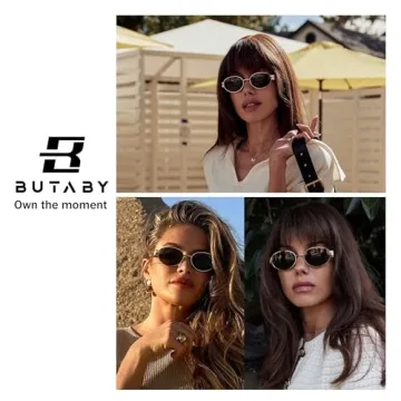 BUTABY Retro Oval Sunglasses for Women Men Designer Trendy Sun Glasses Classic Shades UV400 Protection Gold Grey& Gold Brown