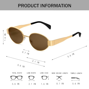 BUTABY Retro Oval Sunglasses for Women Men Designer Trendy Sun Glasses Classic Shades UV400 Protection Gold Grey& Gold Brown