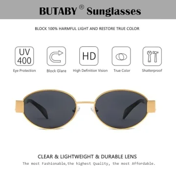 BUTABY Retro Oval Sunglasses for Women Men Designer Trendy Sun Glasses Classic Shades UV400 Protection Gold Grey& Gold Brown