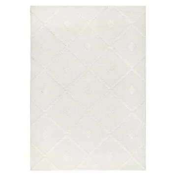 Antep Rugs Palafito 5x7 Geometric Shag Diamond High-Low Pile Textured Indoor Area Rug (White, 5'3" x 7'6")