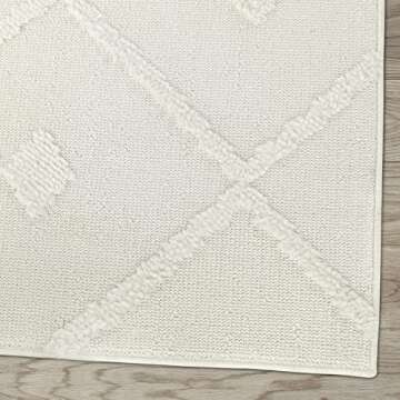 Antep Rugs Palafito 5x7 Geometric Shag Diamond High-Low Pile Textured Indoor Area Rug (White, 5'3" x 7'6")