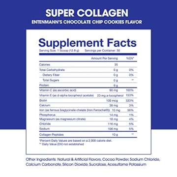 Obvi Collagen Peptides, Protein Powder, Keto, Hydrolyzed Grass-Fed Bovine Collagen Peptides, Supports Gut Health, Healthy Hair, Skin (13.54 Oz, Entenmann's Chocolate Chip Cookies)
