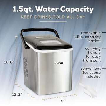 Igloo Automatic Self-Cleaning Portable Electric Countertop Ice Maker Machine with Handle, 26 Pounds ...