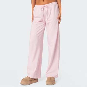 Mxiqqpltky Women Y2K Striped Pants Casual Drawstring High Waist Loose Pajama Pants Bottoms Summer Lounge Soft Wide Leg Pants (US, Alpha, Small, Regular, Regular, Pink)