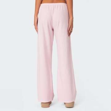 Mxiqqpltky Women Y2K Striped Pants Casual Drawstring High Waist Loose Pajama Pants Bottoms Summer Lounge Soft Wide Leg Pants (US, Alpha, Small, Regular, Regular, Pink)