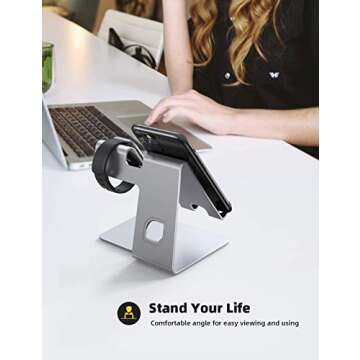 Lamicall Stand for Apple Watch Phone Holder 2 in 1 Desktop Stand Holder Charging Station Dock for Apple Watch SE Series 10/9/8/7/6/5/4/3/2 Ultra