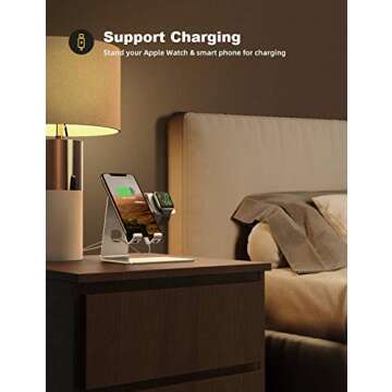 Lamicall Stand for Apple Watch Phone Holder 2 in 1 Desktop Stand Holder Charging Station Dock for Apple Watch SE Series 10/9/8/7/6/5/4/3/2 Ultra