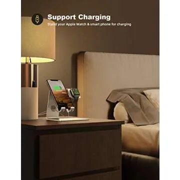 Lamicall Stand for Apple Watch Phone Holder 2 in 1 Desktop Stand Holder Charging Station Dock for Apple Watch SE Series 10/9/8/7/6/5/4/3/2 Ultra