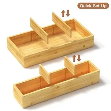 Bamboo Drawer Organizer 12.5'' X 12.5'' X 2'', Adjustable 3 Individual Junk Drawer organizer for Bathroom and Kitchen, Wood Drawer Organier Boxes for Jewellery, Make up and Tea Bag