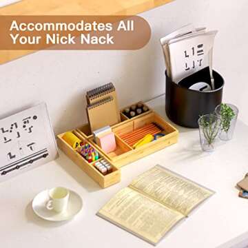 Bamboo Drawer Organizer 12.5'' X 12.5'' X 2'', Adjustable 3 Individual Junk Drawer organizer for Bathroom and Kitchen, Wood Drawer Organier Boxes for Jewellery, Make up and Tea Bag