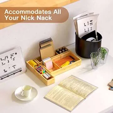 Bamboo Drawer Organizer 12.5'' X 12.5'' X 2'', Adjustable 3 Individual Junk Drawer organizer for Bathroom and Kitchen, Wood Drawer Organier Boxes for Jewellery, Make up and Tea Bag