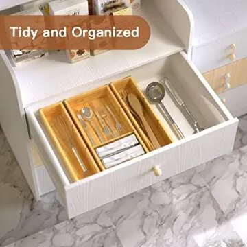 Bamboo Drawer Organizer 12.5'' X 12.5'' X 2'', Adjustable 3 Individual Junk Drawer organizer for Bathroom and Kitchen, Wood Drawer Organier Boxes for Jewellery, Make up and Tea Bag