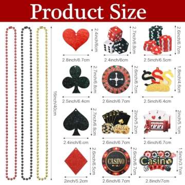 Shknldzsm 36 Pcs Casino Night Beaded Necklaces 12 Styles Dice Poker Dollar Sign Necklaces Casino Theme Gold Red Black Necklaces Jewelry Accessories for Casino Party Favors