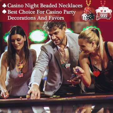 Shknldzsm 36 Pcs Casino Night Beaded Necklaces 12 Styles Dice Poker Dollar Sign Necklaces Casino Theme Gold Red Black Necklaces Jewelry Accessories for Casino Party Favors