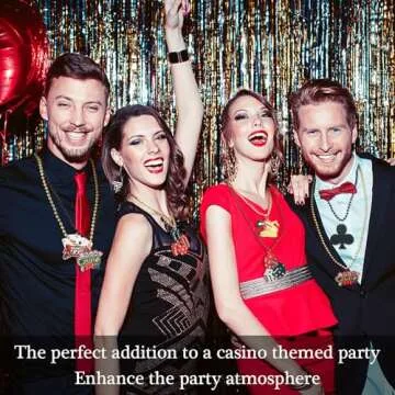 Shknldzsm 36 Pcs Casino Night Beaded Necklaces 12 Styles Dice Poker Dollar Sign Necklaces Casino Theme Gold Red Black Necklaces Jewelry Accessories for Casino Party Favors