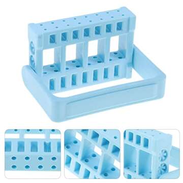 Beaupretty Nail Drill Bits Holder,16 Holes Drill Bit Holder Organizer Poratble Storage Box Manicure Nail Art Rack Grinding Head Holder,Light Blue