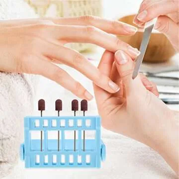 Beaupretty Nail Drill Bits Holder,16 Holes Drill Bit Holder Organizer Poratble Storage Box Manicure Nail Art Rack Grinding Head Holder,Light Blue