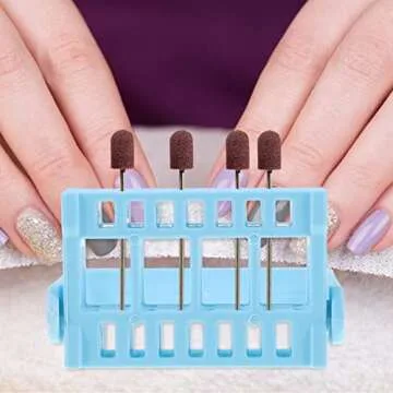 Beaupretty Nail Drill Bits Holder,16 Holes Drill Bit Holder Organizer Poratble Storage Box Manicure Nail Art Rack Grinding Head Holder,Light Blue