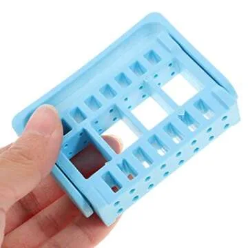 Beaupretty Nail Drill Bits Holder,16 Holes Drill Bit Holder Organizer Poratble Storage Box Manicure Nail Art Rack Grinding Head Holder,Light Blue